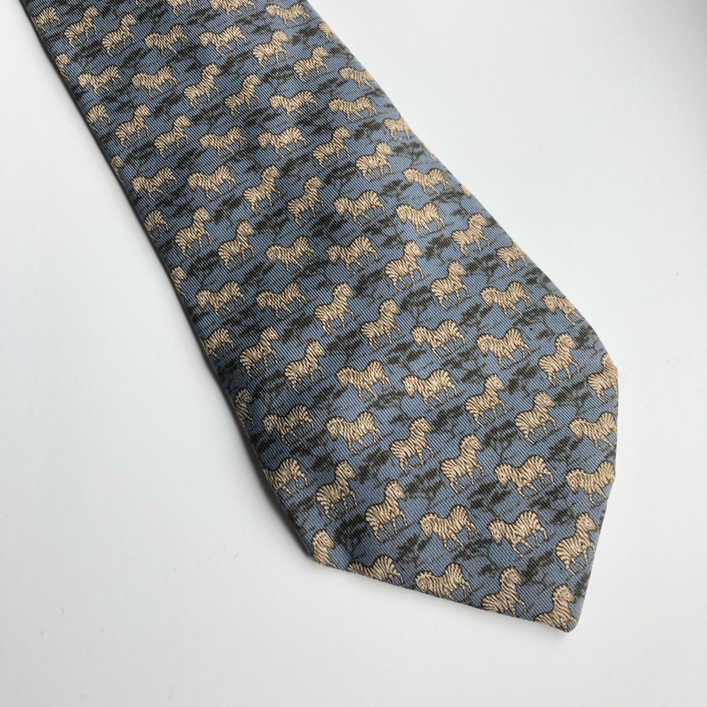 Hermès Paris men’s tie - blue with zebra pattern